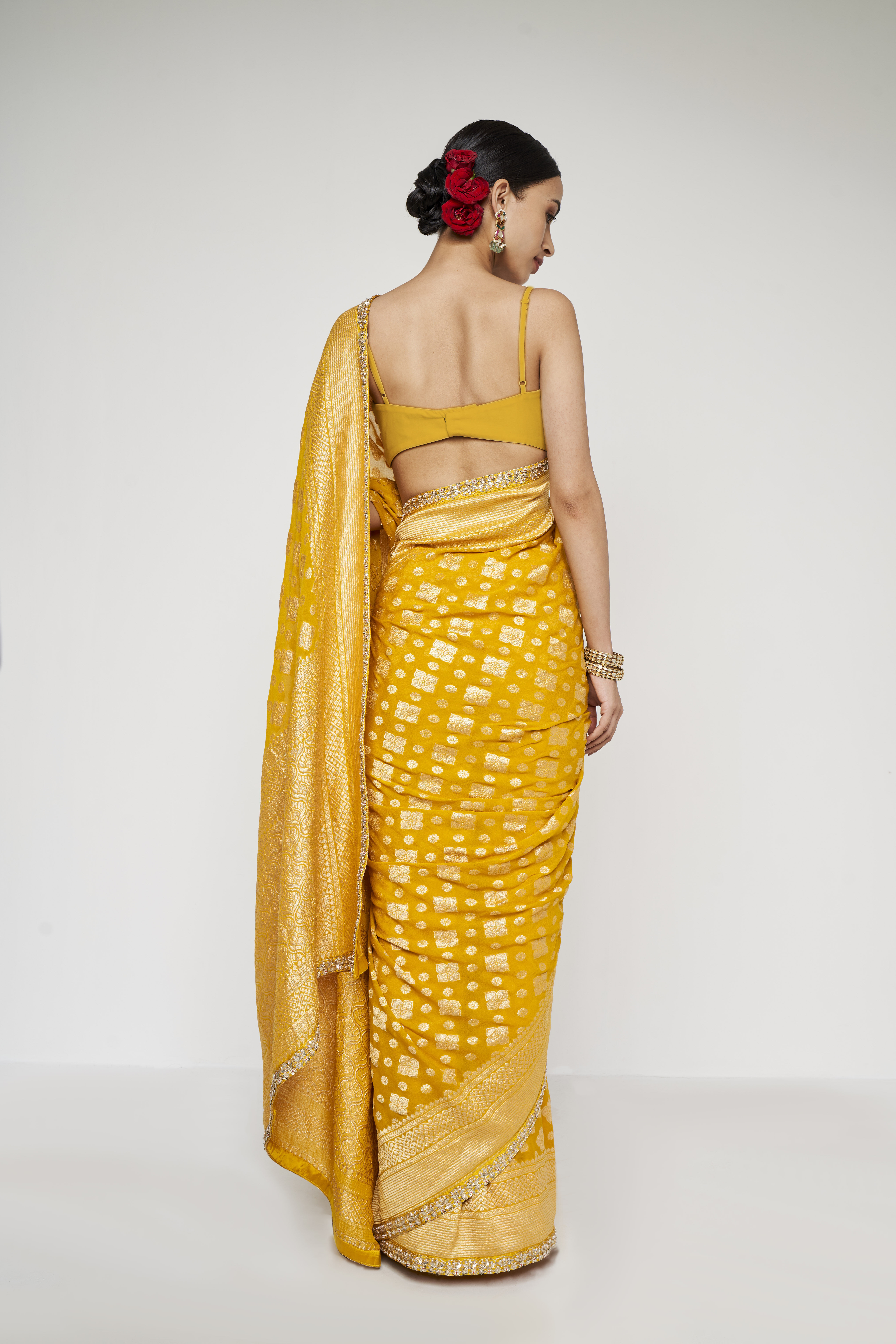 Mritsa Benarasi Saree - Yellow, Yellow, image 3