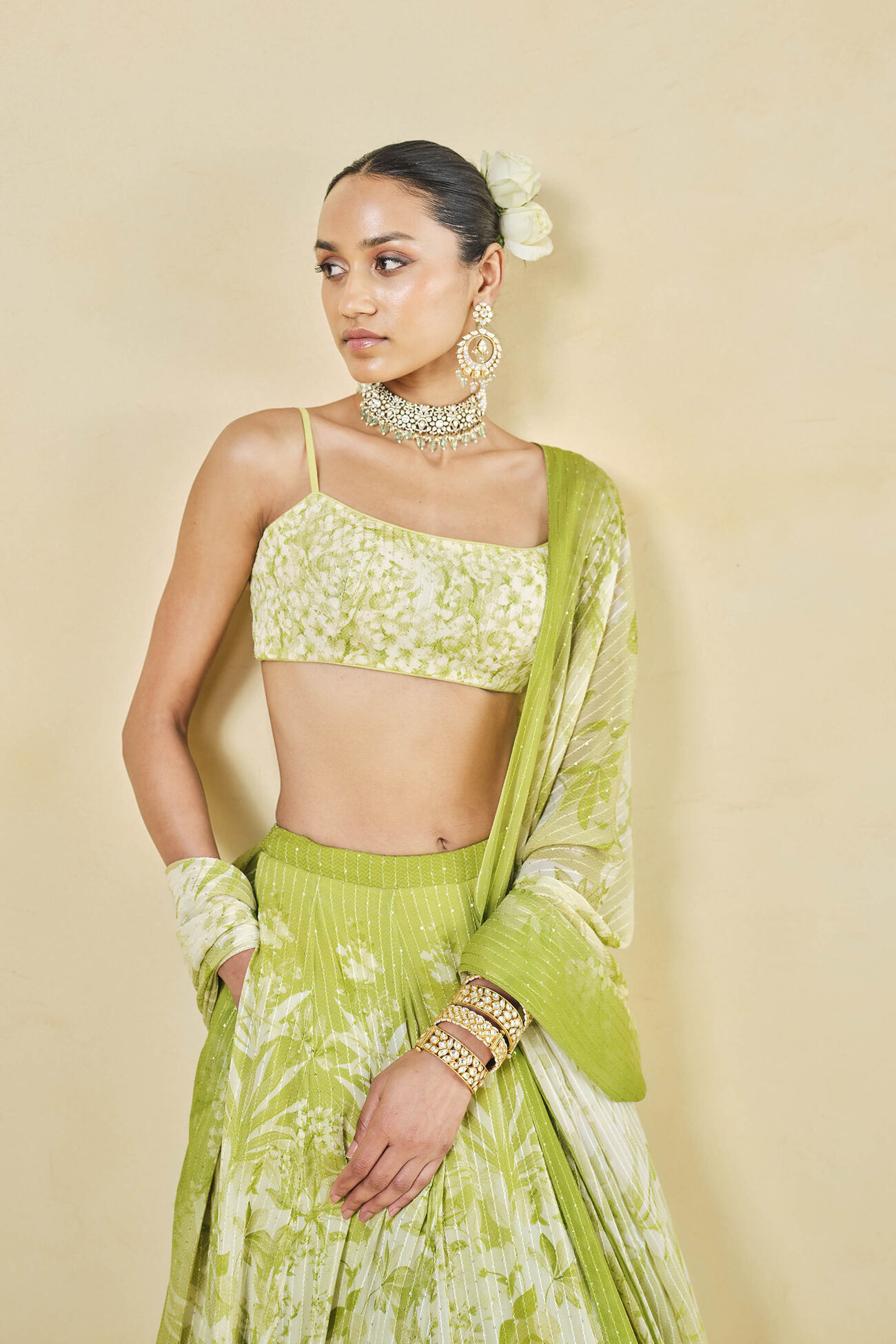 From The Tropics Georgette Lehenga - Lime, Lime, image 4
