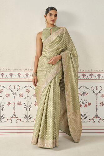 Kunadana Handwoven Benarasi Silk Saree, Sage, image 3