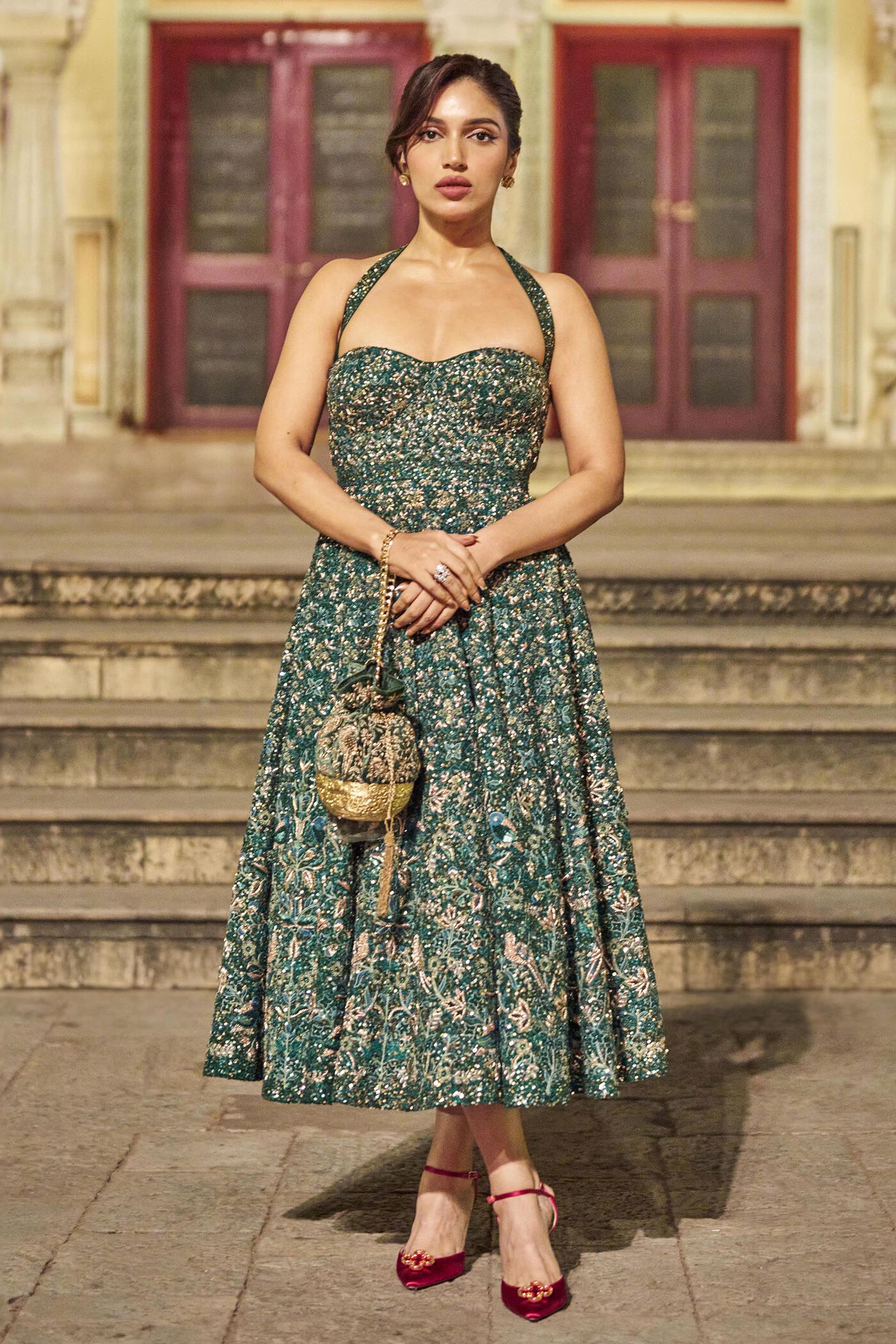 Deep Into The Forest Zardozi Embroidered Silk Dress - Green Deep Into The Forest Zardozi Embroidered Silk Dress - Green