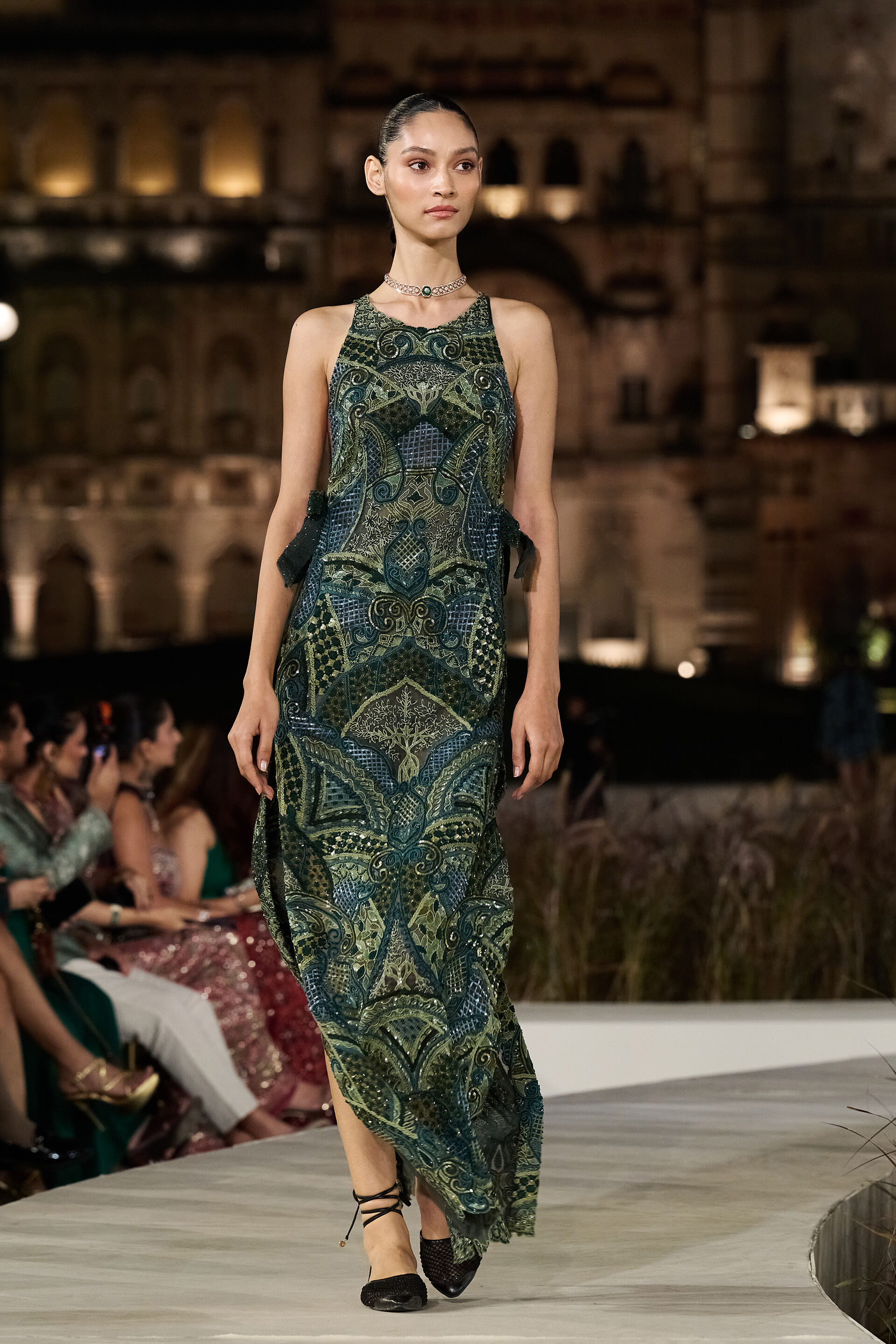 Theodesia Embroidered Cord Gown - Green, Green, image 3