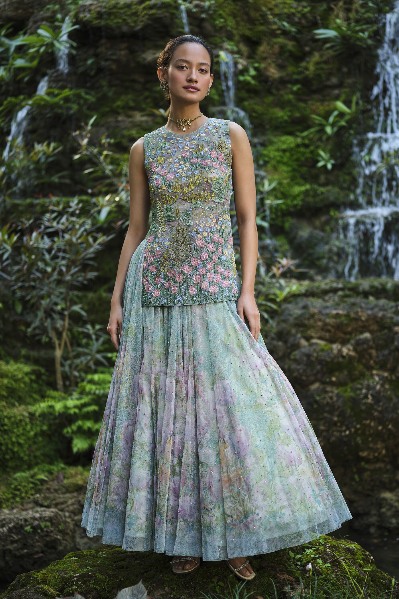 Isla Embroidered & Applique Skirt Set - Blue