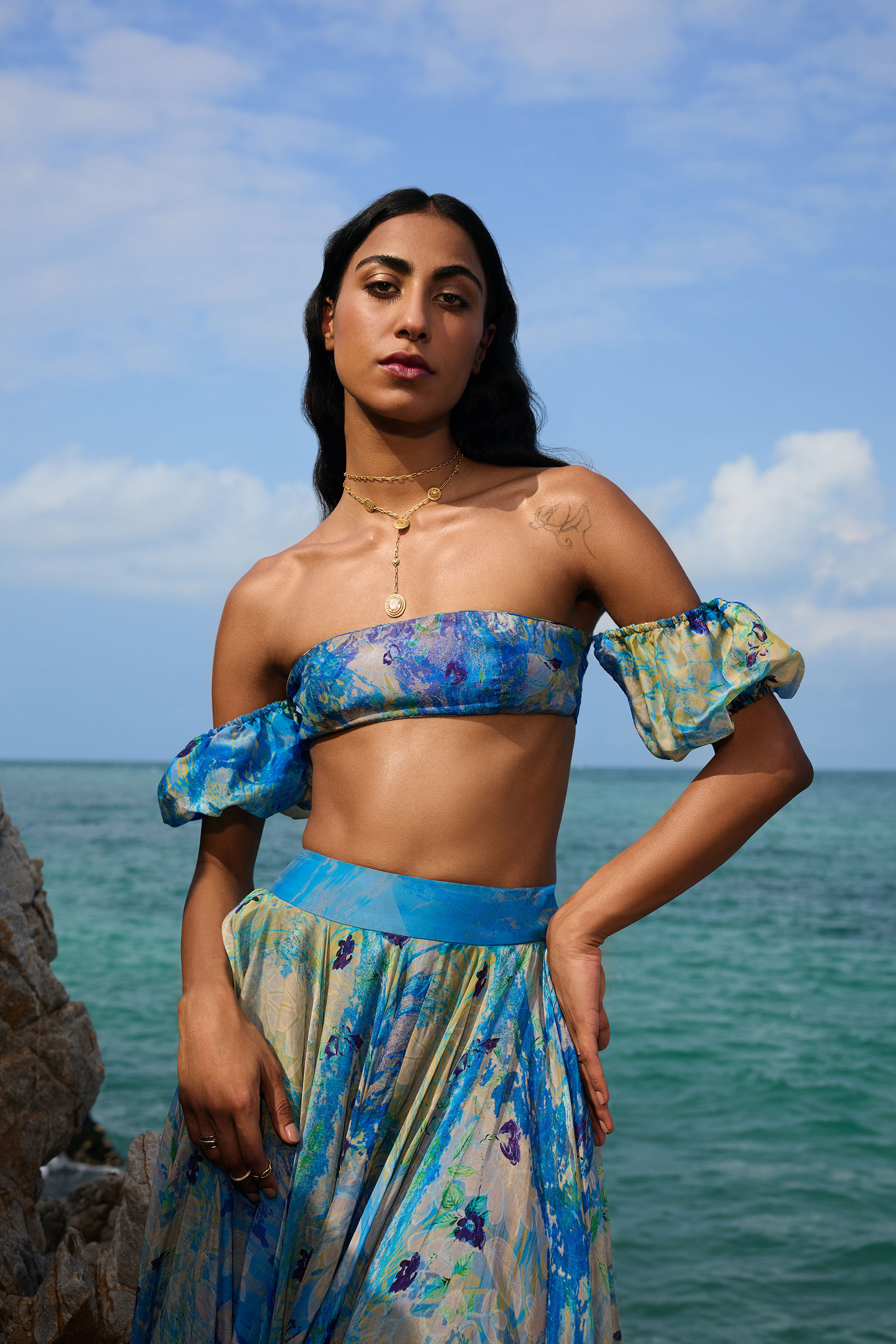 Buy Designer Chatoyante Asymmetrical Skirt Set - Blue Online