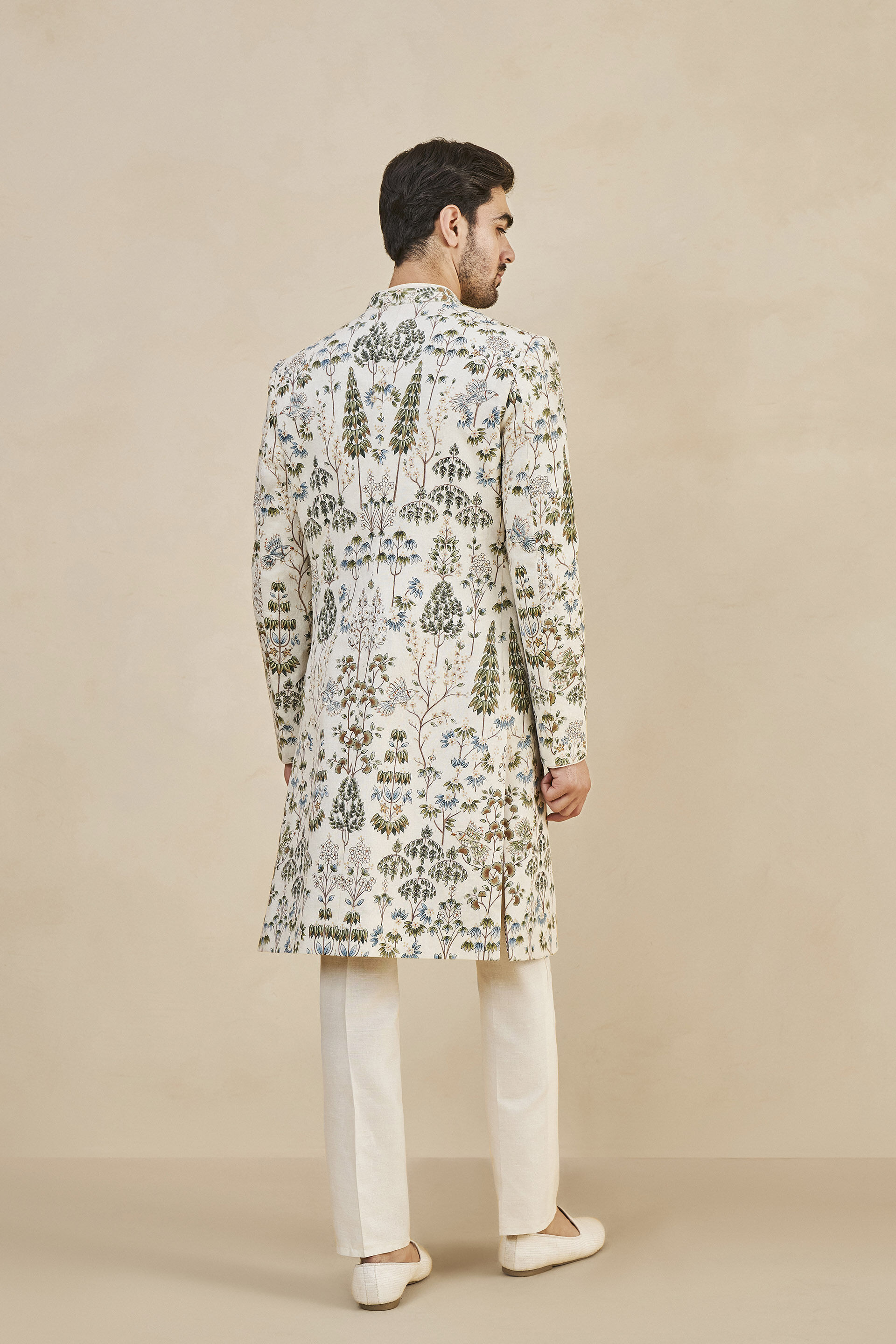 Taksh Hand-painted Pichhwai Silk Sherwani - Off White, Off White, image 3