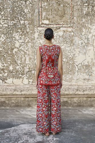 Blooms Of The Wild Embroidered Silk Pant Set - Red, Red, image 2