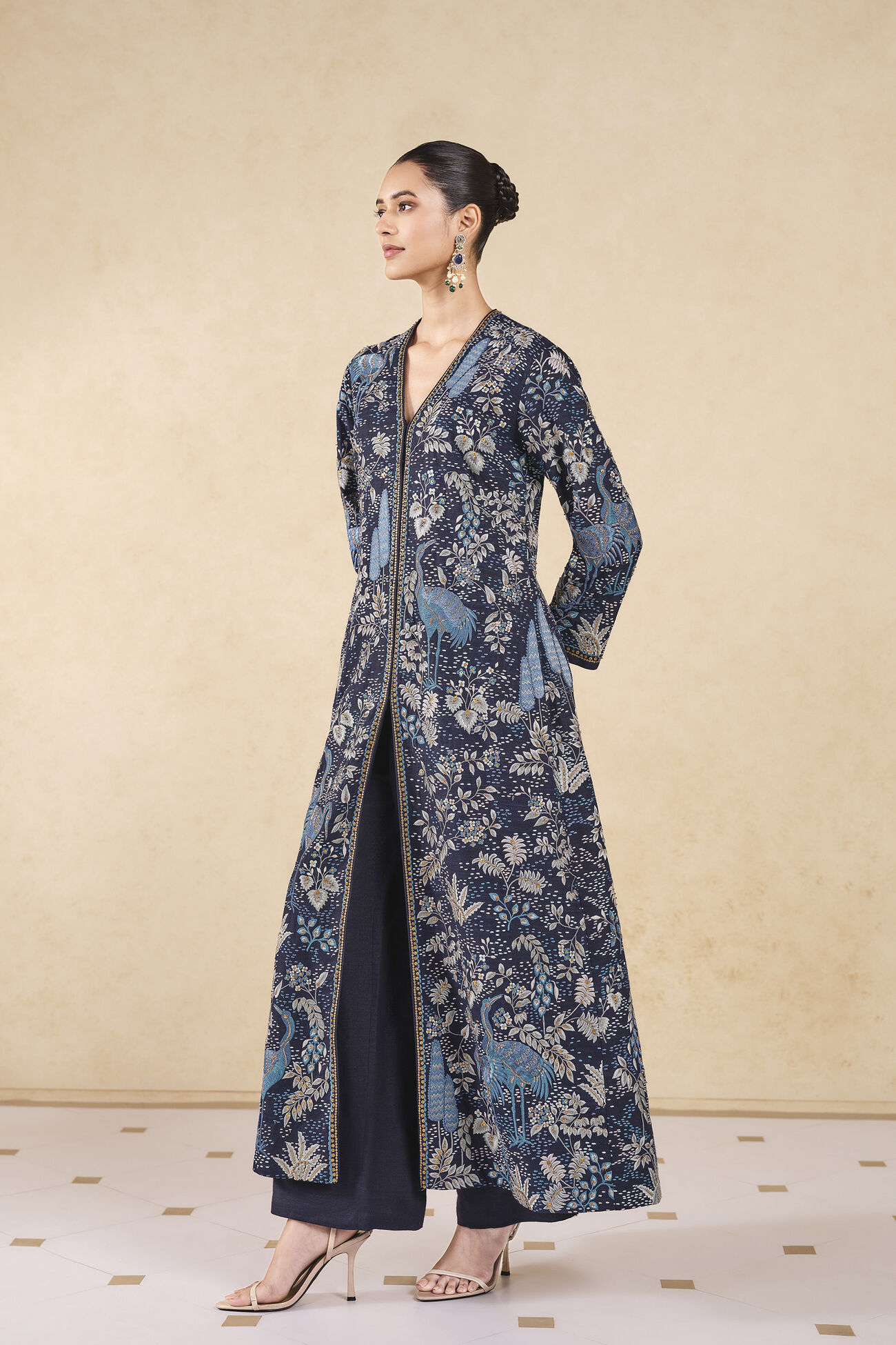 Shirina Embroidered Silk Jacket Set - Black, Blue, image 3