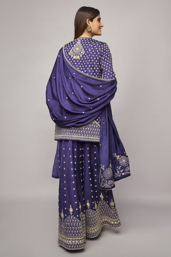 Saanjh Sharara Set, Purple, image 3