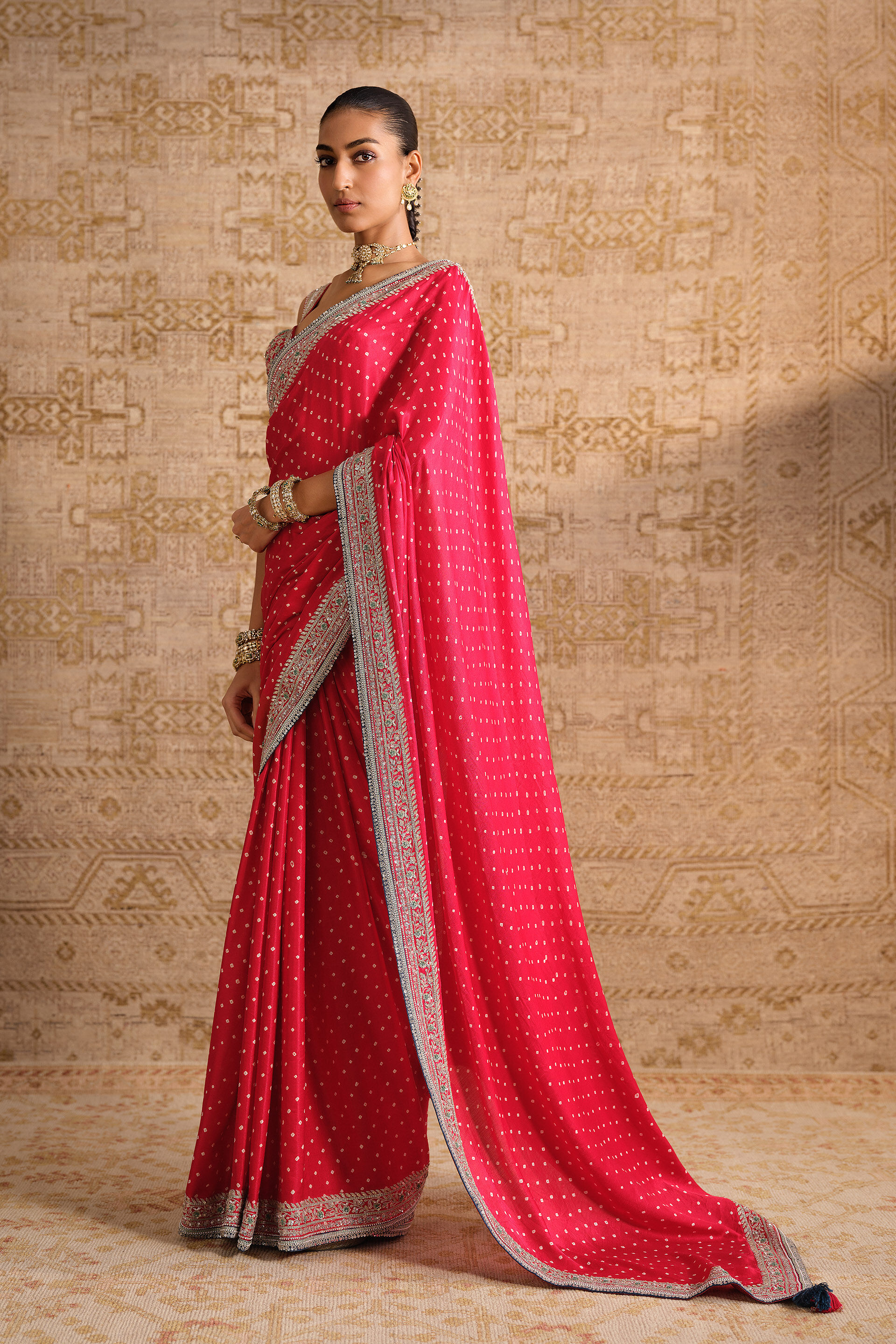 Sulohita Handcrafted Bandhani Silk Saree - Red, Red, image 5