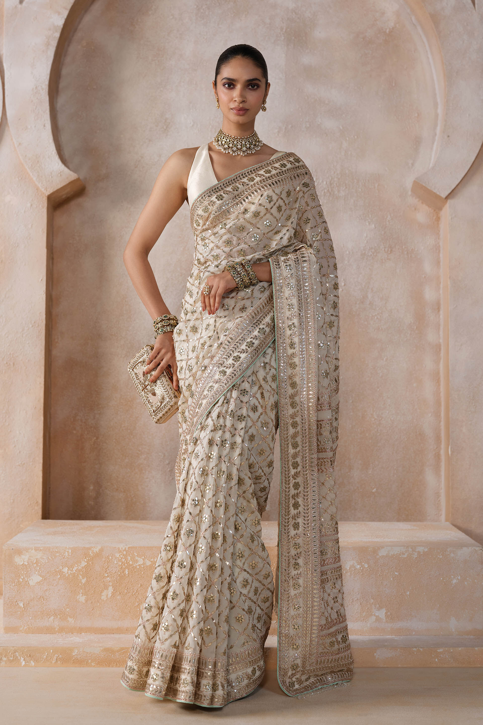 Tajanae Gota Patti Saree - Cream