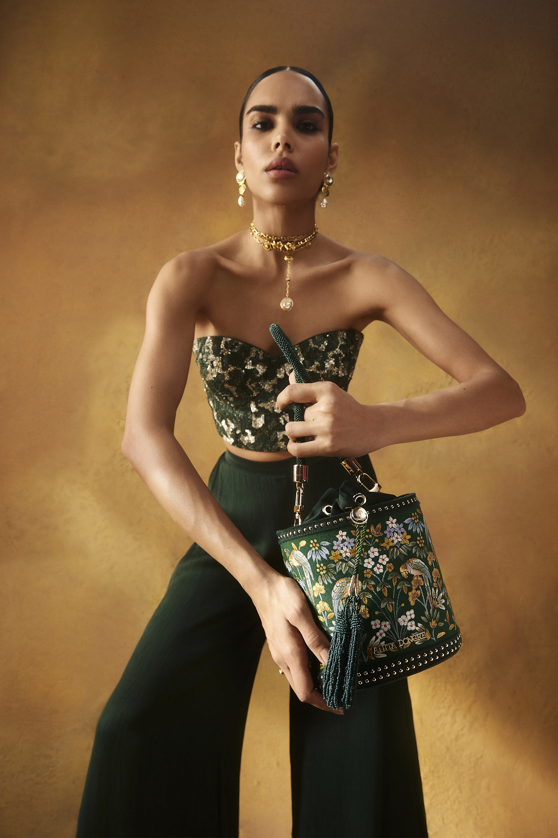 Buy Pichhwai Bucket Bag - Starling Green from Anita Dongre