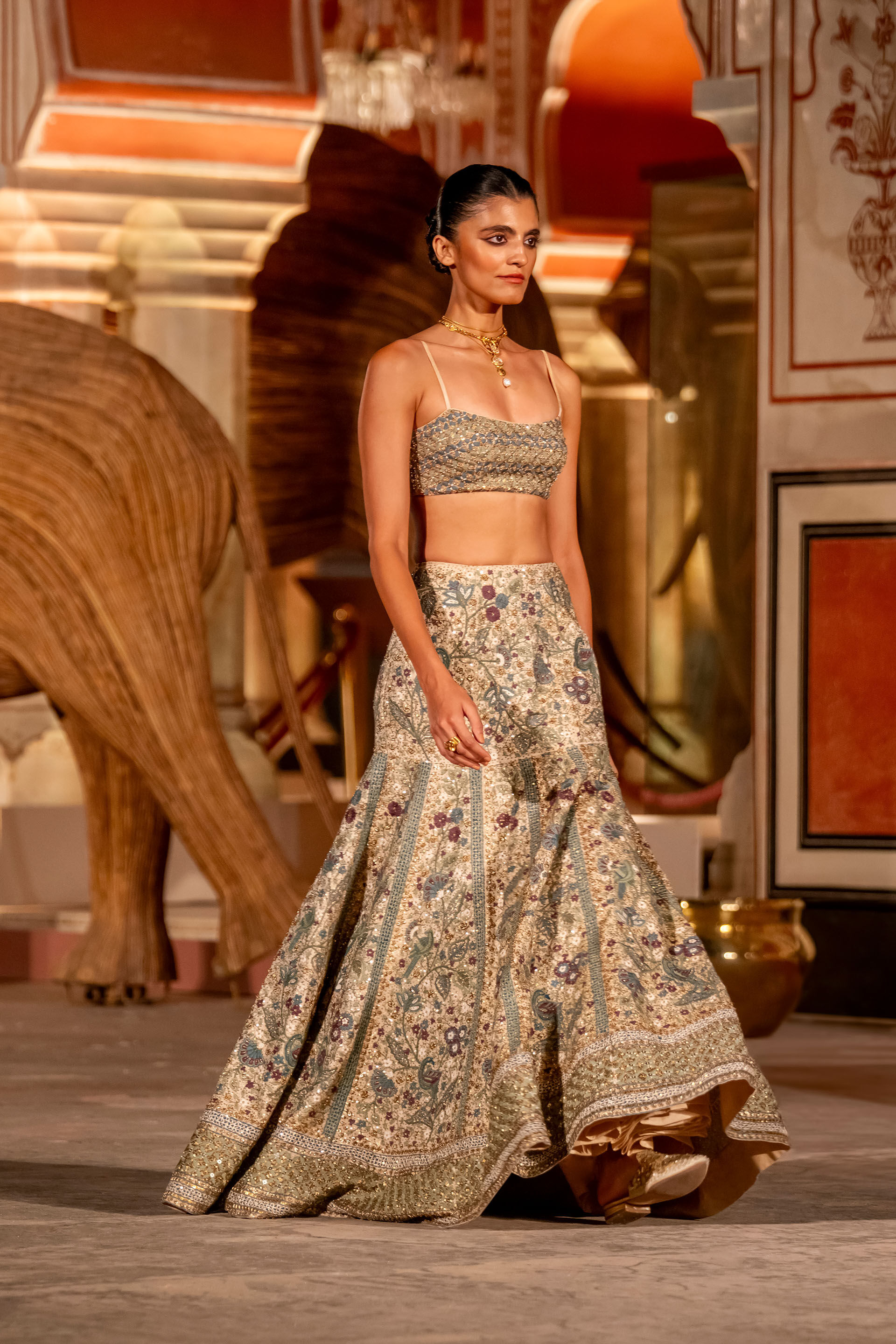 Harmony Of The Forest Embroidered Zardozi Skirt Set Gold