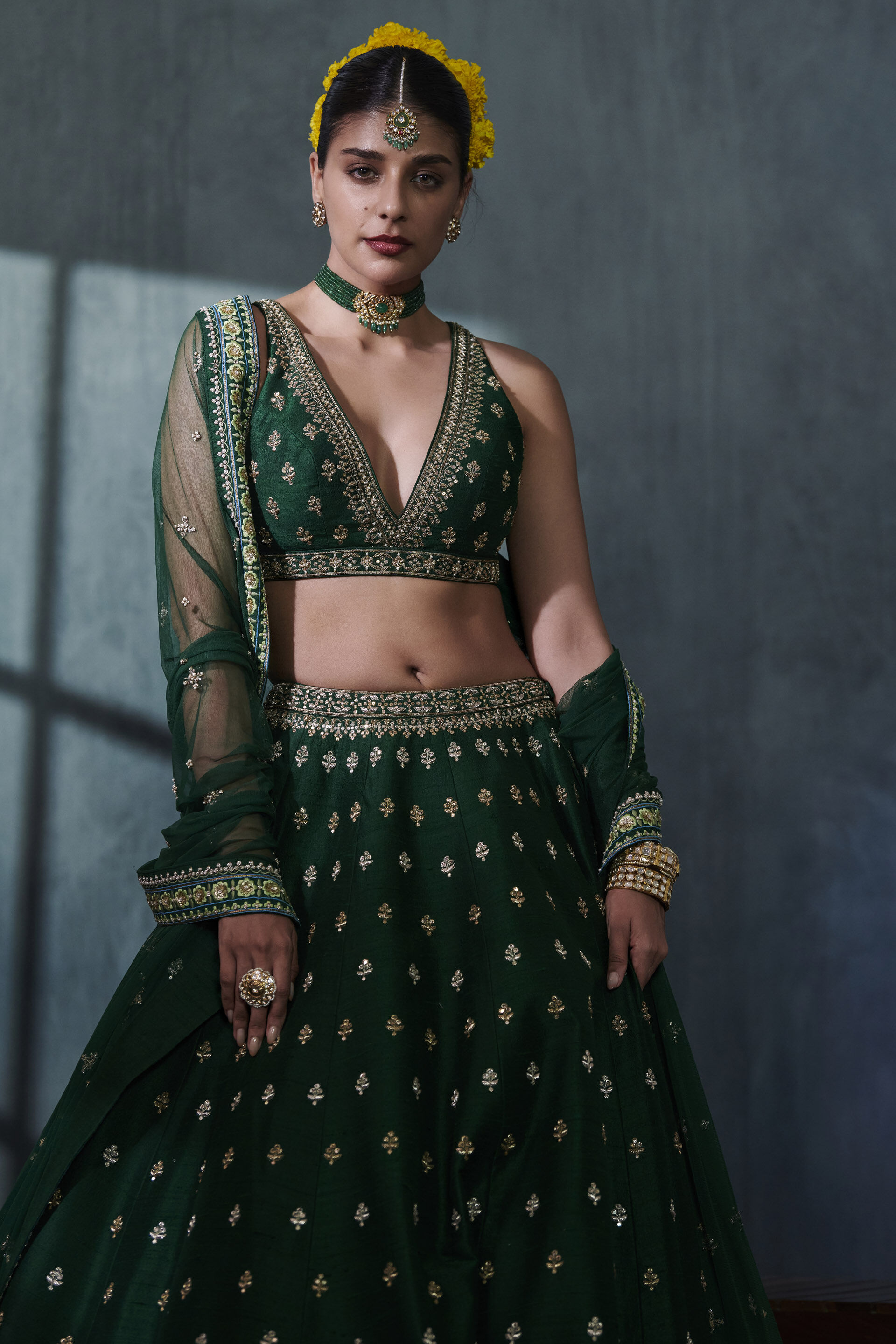 Forest Green Floral Lehenga Set Design by Kalista at Pernia's Pop Up Shop  2024