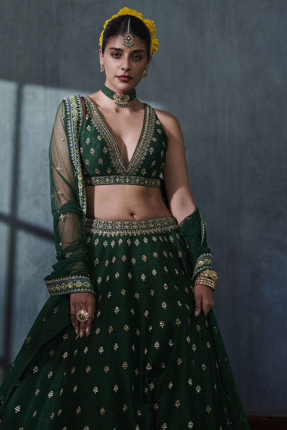 Siya Lehenga Set – Emerald Green, Emerald Green, image 3