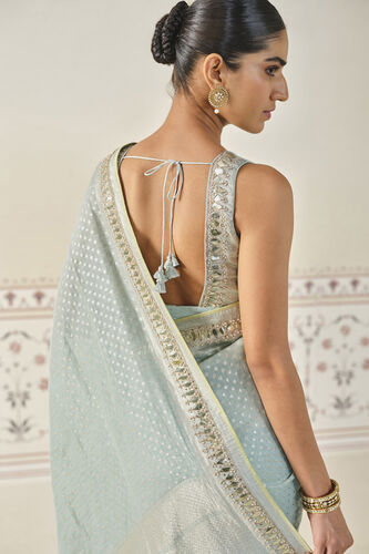 Jayalekha Embroidered Linen Saree - Powder Blue, Powder Blue, image 7