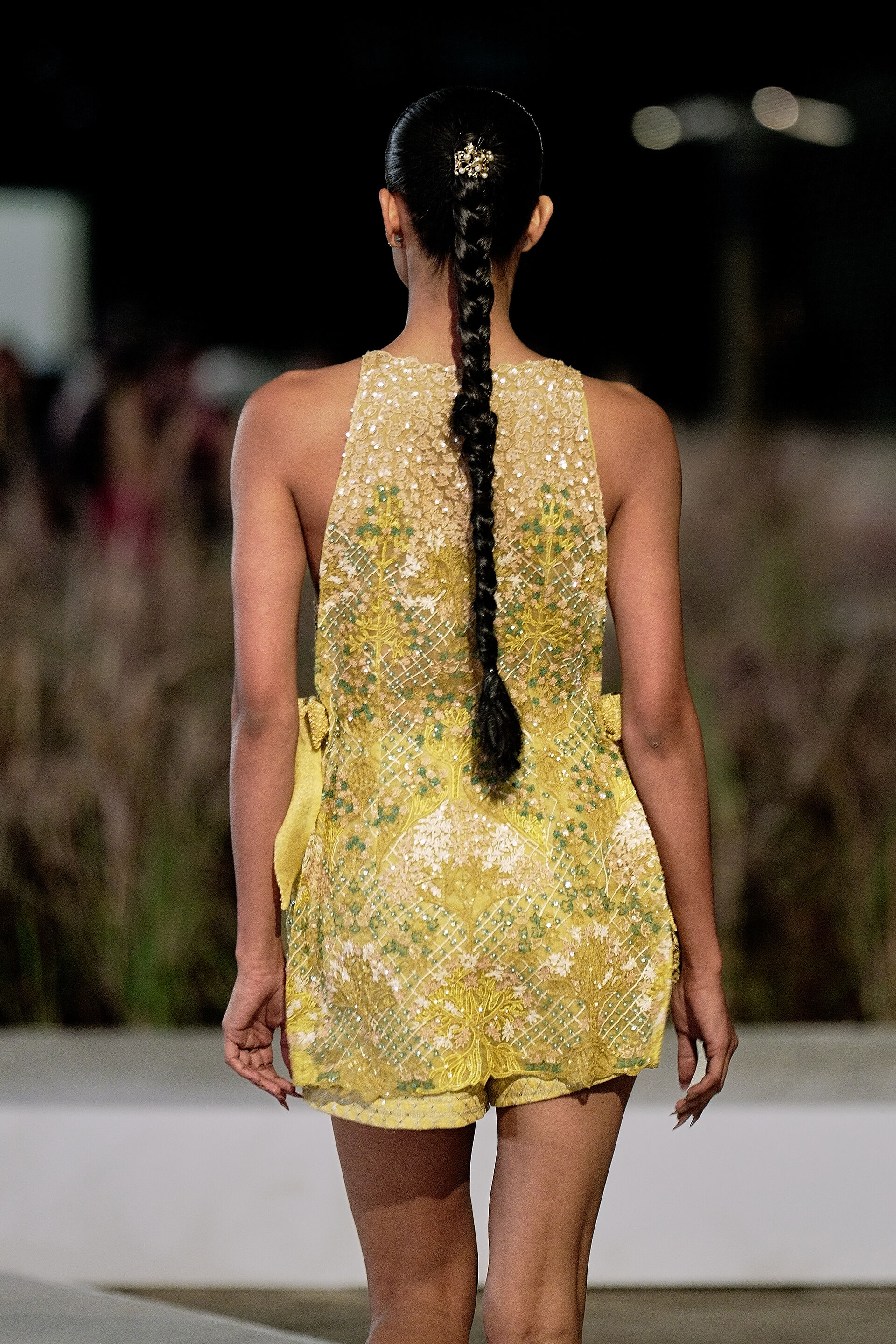 Lovorka Embroidered Applique Silk Co-ord - Yellow