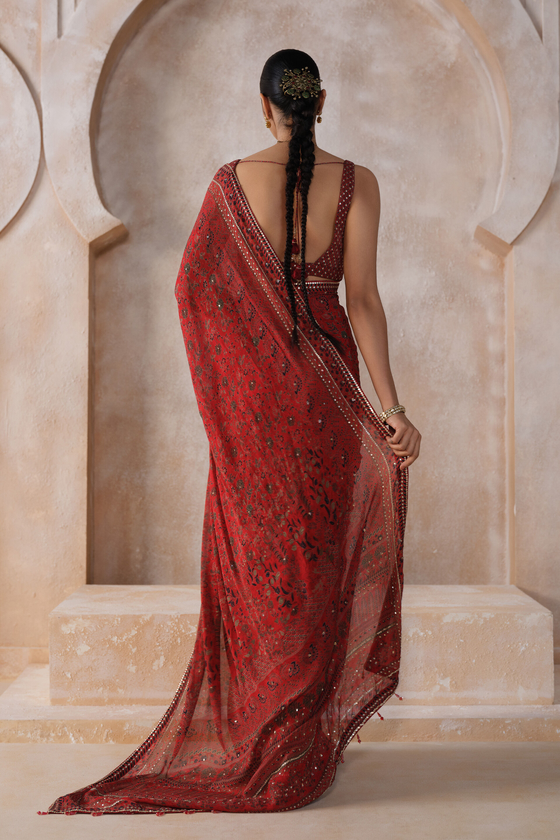 Alouette Chiffon Saree - Red