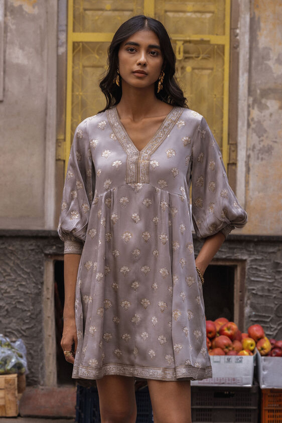 Jharokha A-Line Dress, Taupe, image 4