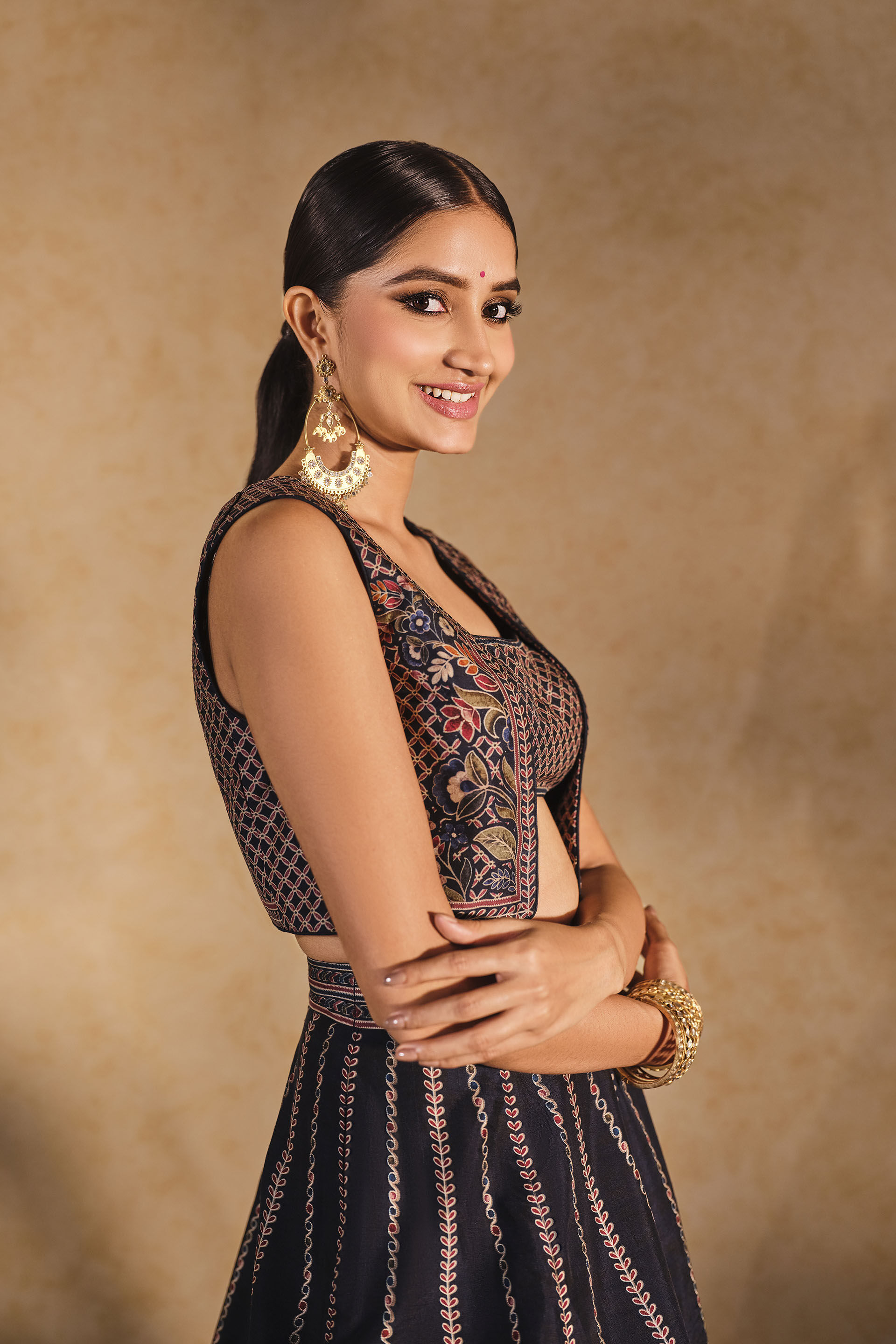 Moonlight Bloom Printed Silk Skirt Set - Blue, Blue, image 10