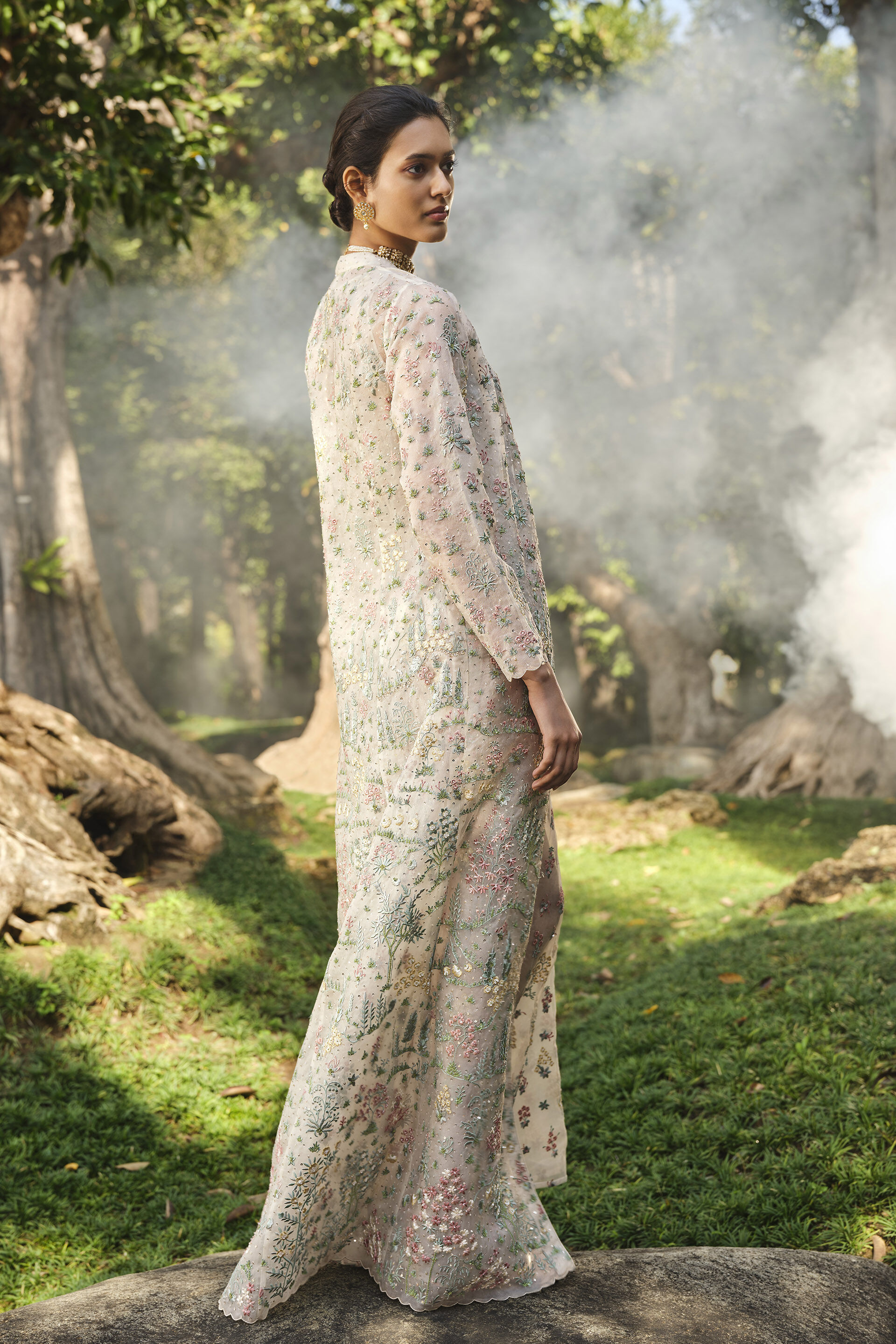 Sequoia Embroidered Silk Jacket Set - Ivory, Ivory, image 4