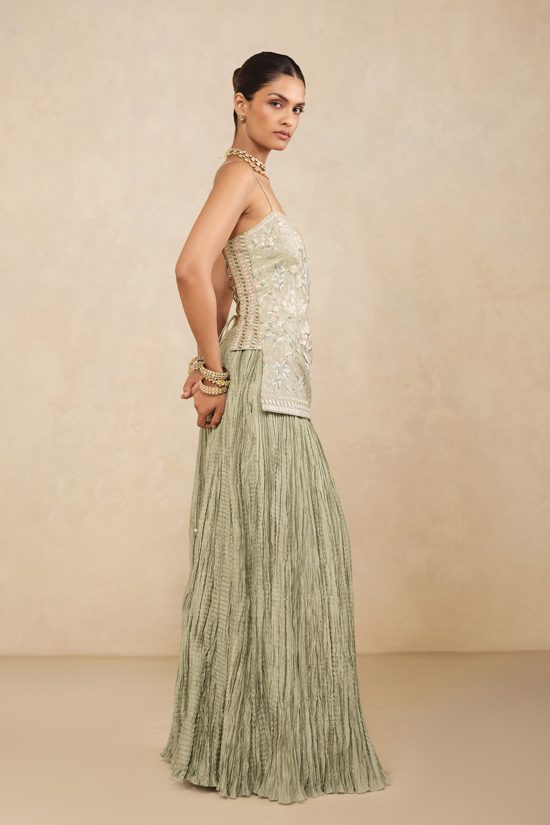 Israt Embroidered Sharara Set - Sage, Sage, image 3