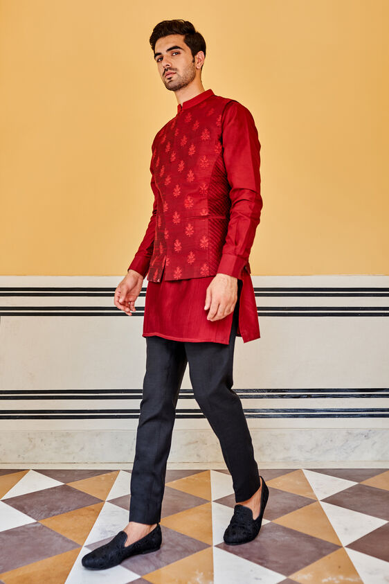 Ehan Nehru Jacket - Black, Maroon, image 3