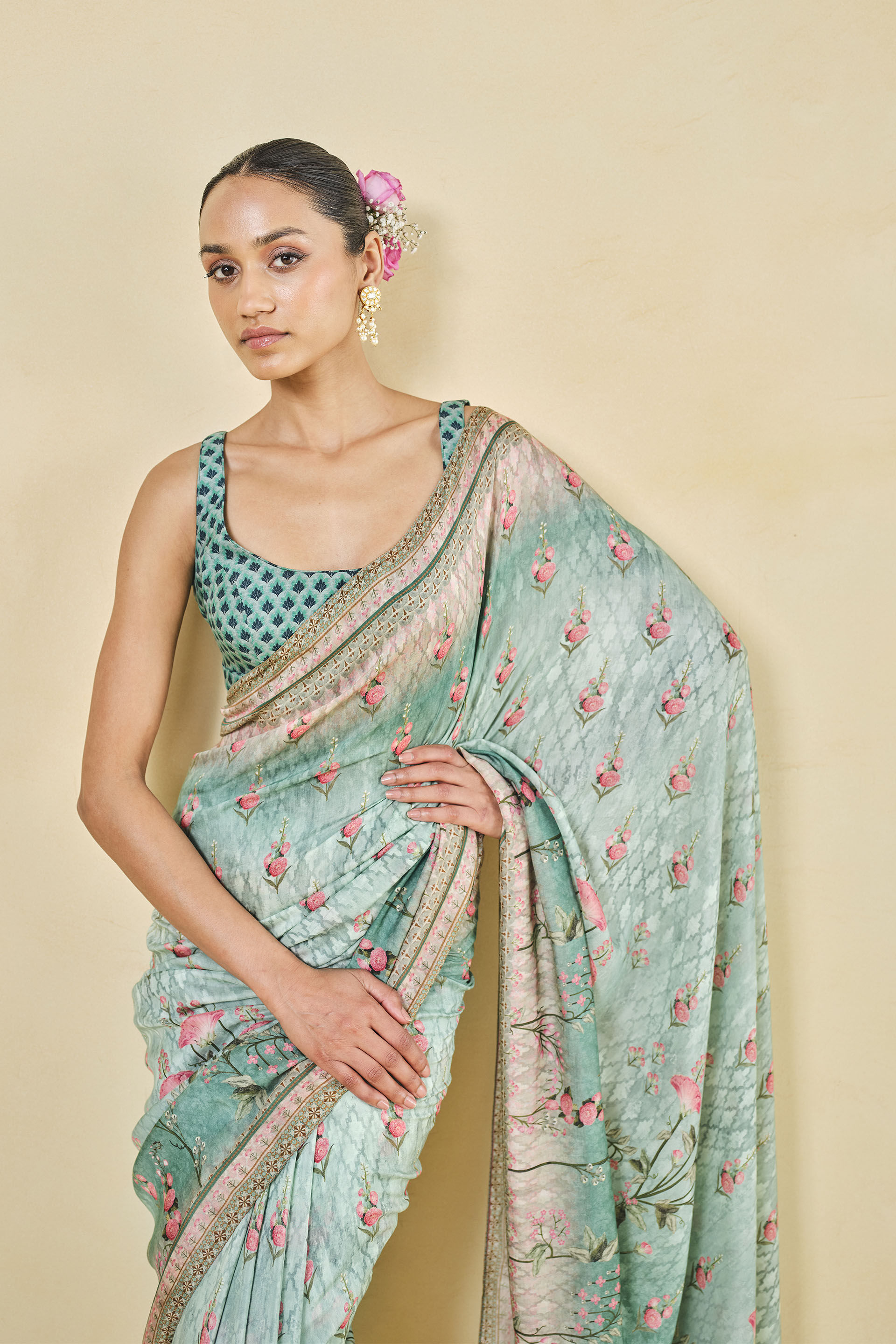 Avalon Lyocell Saree - Sage Green, Sage, image 4