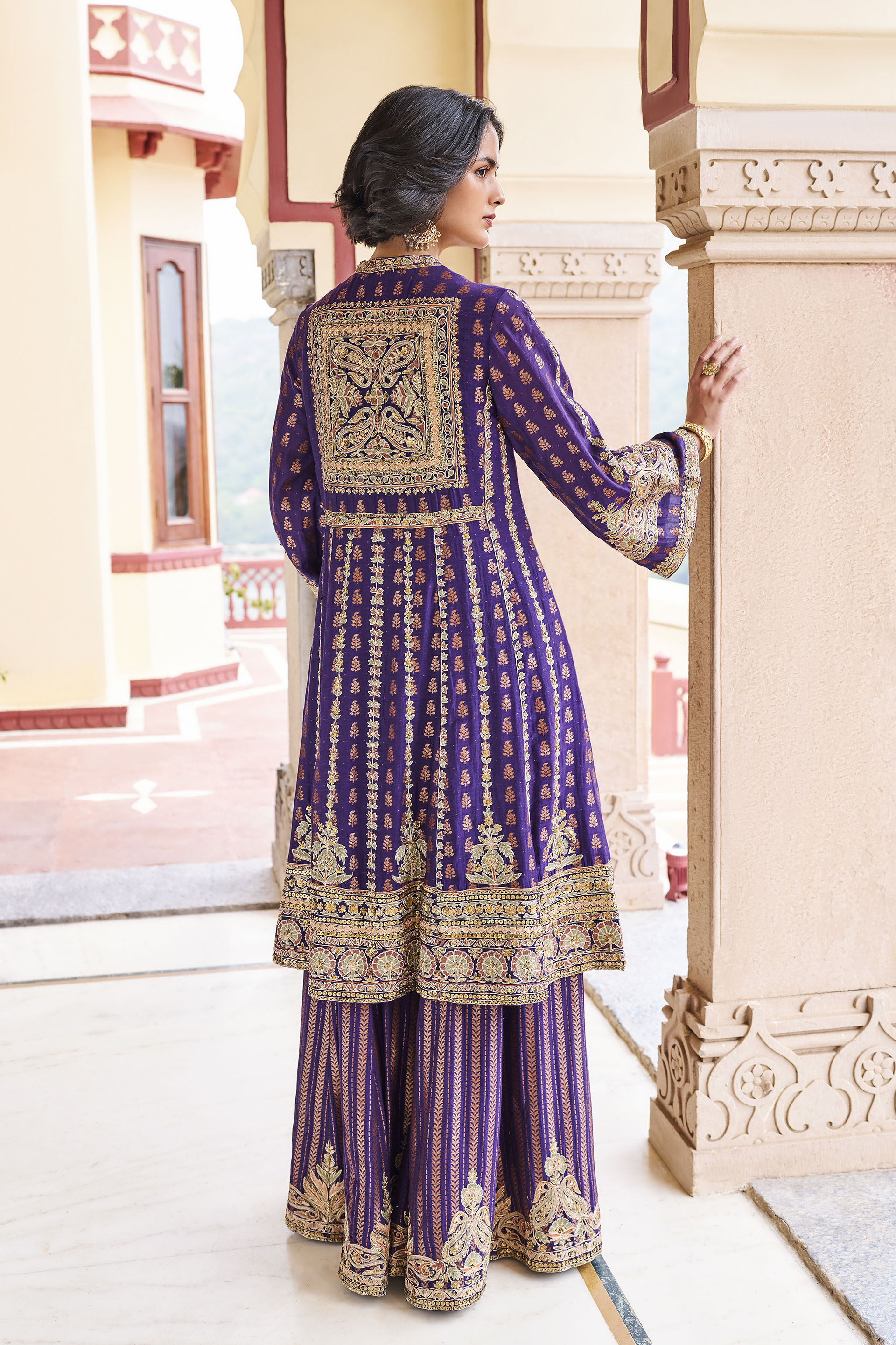 Charisma Woven Benarasi Mul Sharara Set - ​Purple