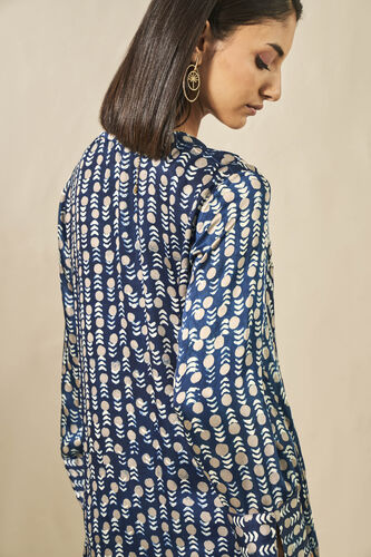 Taara Embroidered Hand-block Printed Kaftan - Blue, Blue, image 4