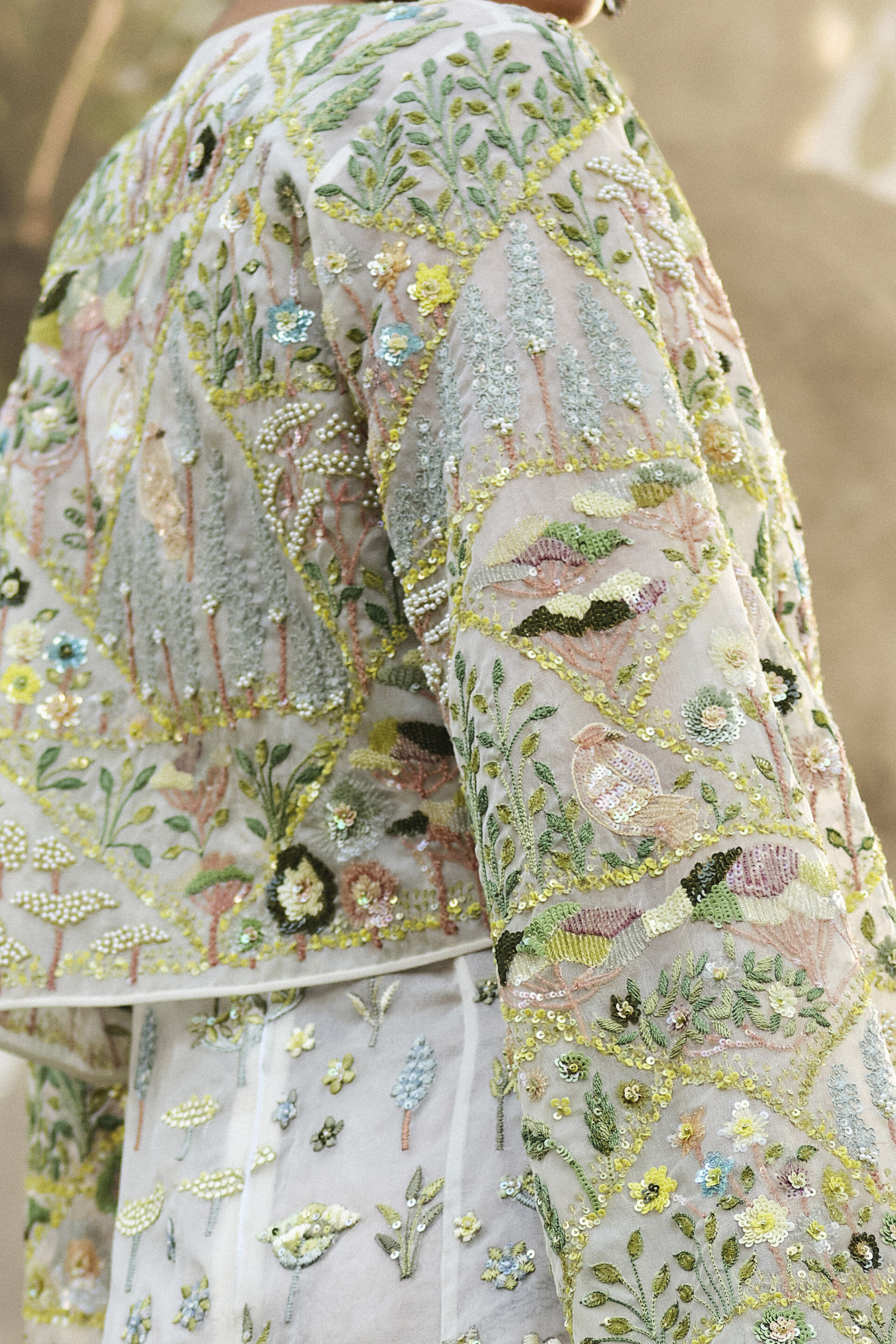 Faunus Embroidered Silk Jacket Set - Ivory, Ivory, image 6