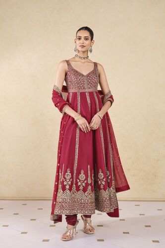 Anaka Gota Patti Silk Anarkali - Red, Red, image 1