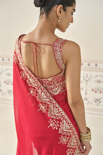 Shyena Gota Patti Georgette Saree - Red, Red, image 7