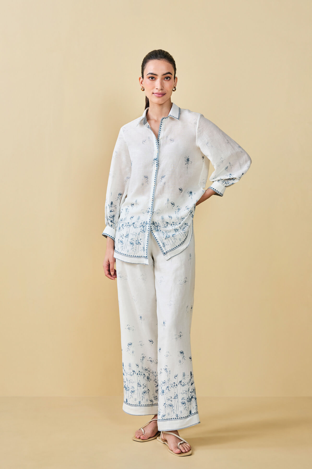 Dandelion Dream Printed Bemberg Linen Shirt Coord - White, White, image 1