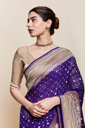 Nityami Benarasi Saree - Purple, , image 3