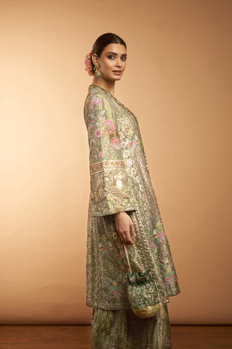 Melody Of The Flowers Embroidered Zardozi Sharara Set - Sage, , image 7