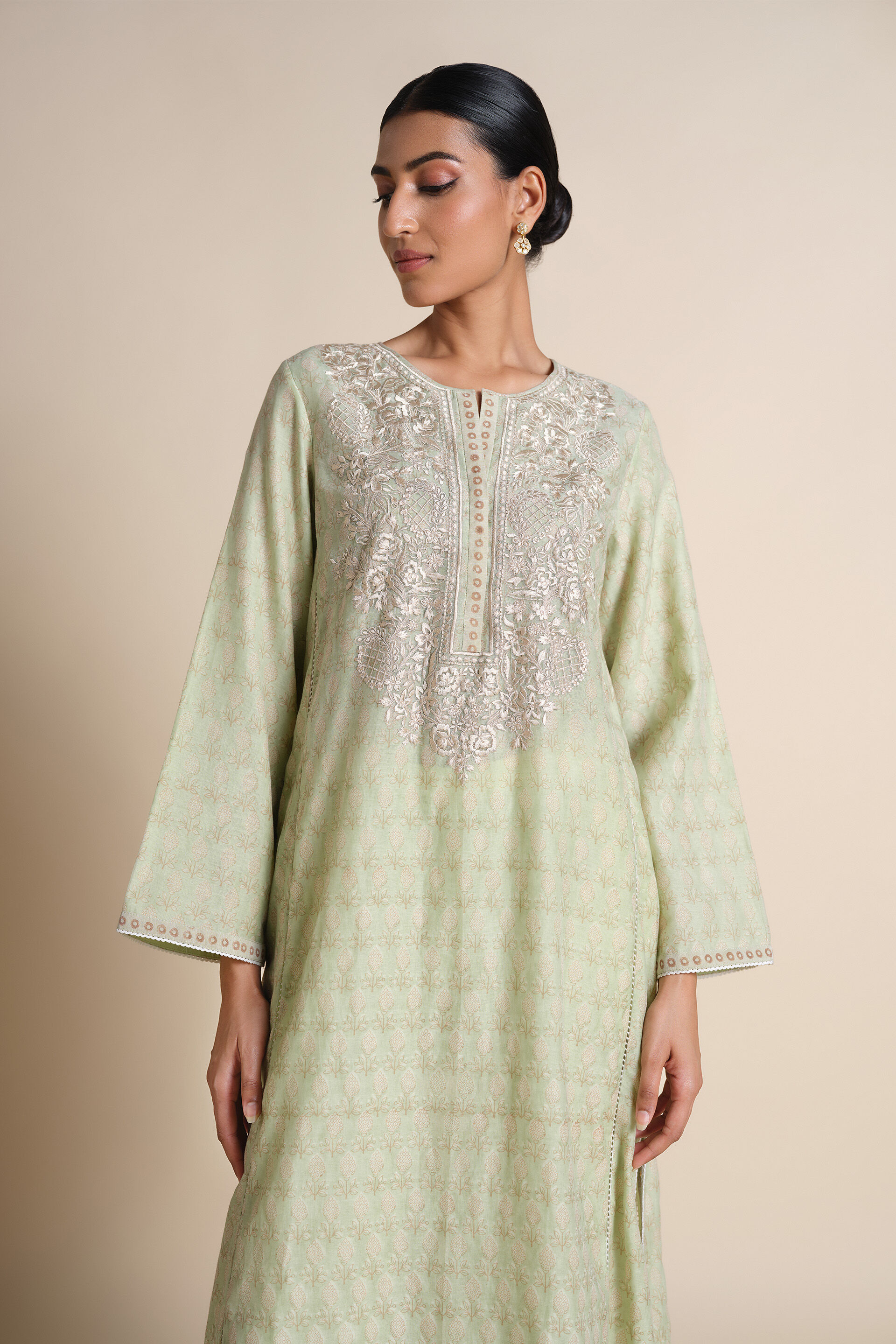 Janan Embroidered Mul Kurta - Sage, Sage, image 6