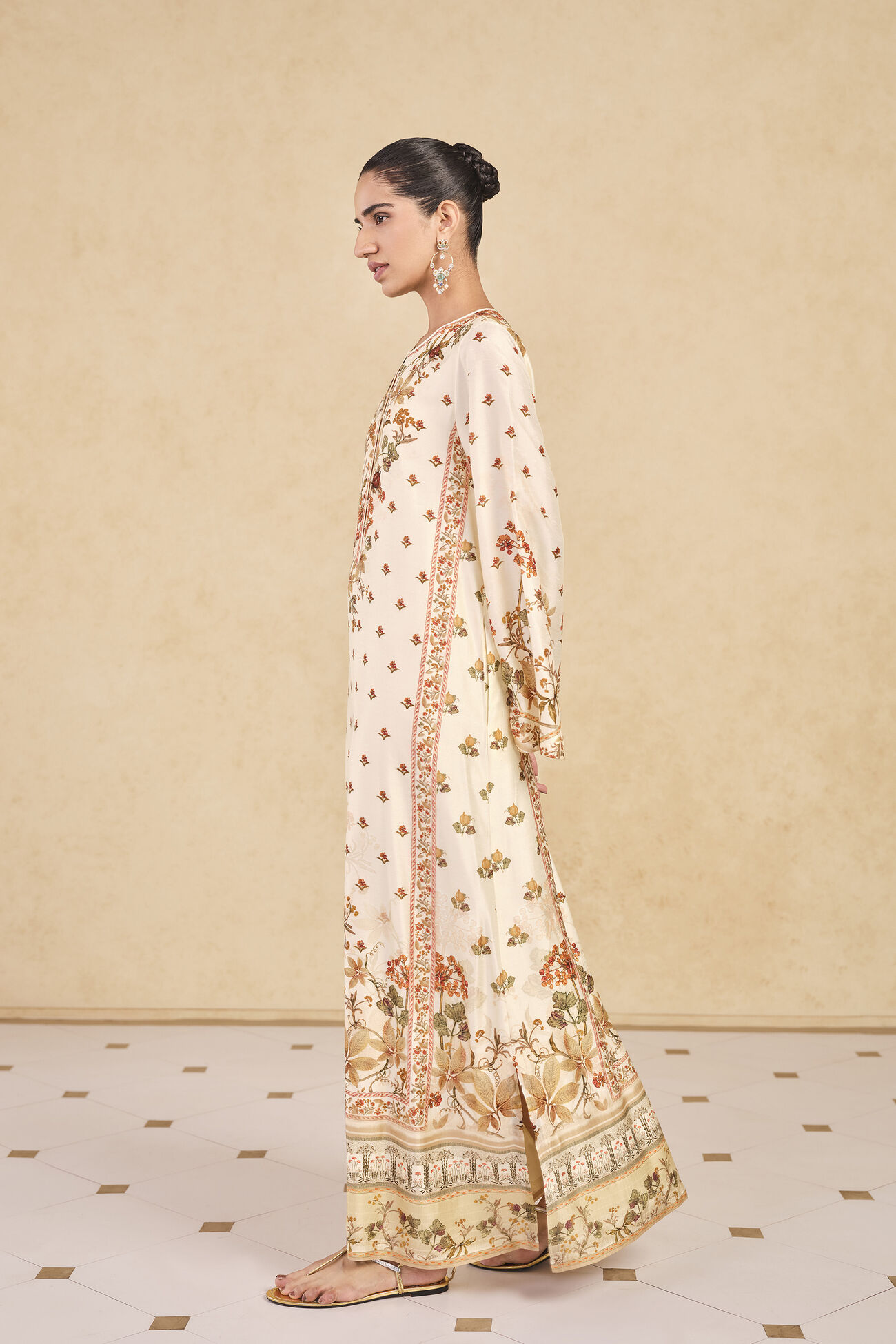 Buy Designer Dykuma Printed Silk Kaftan Ivory Online from Anita Dongre