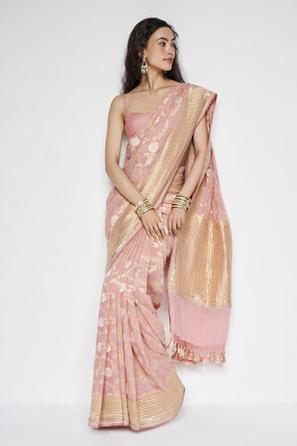 Aaradhana Benarasi Silk Embroidered Saree, Blush, image 1