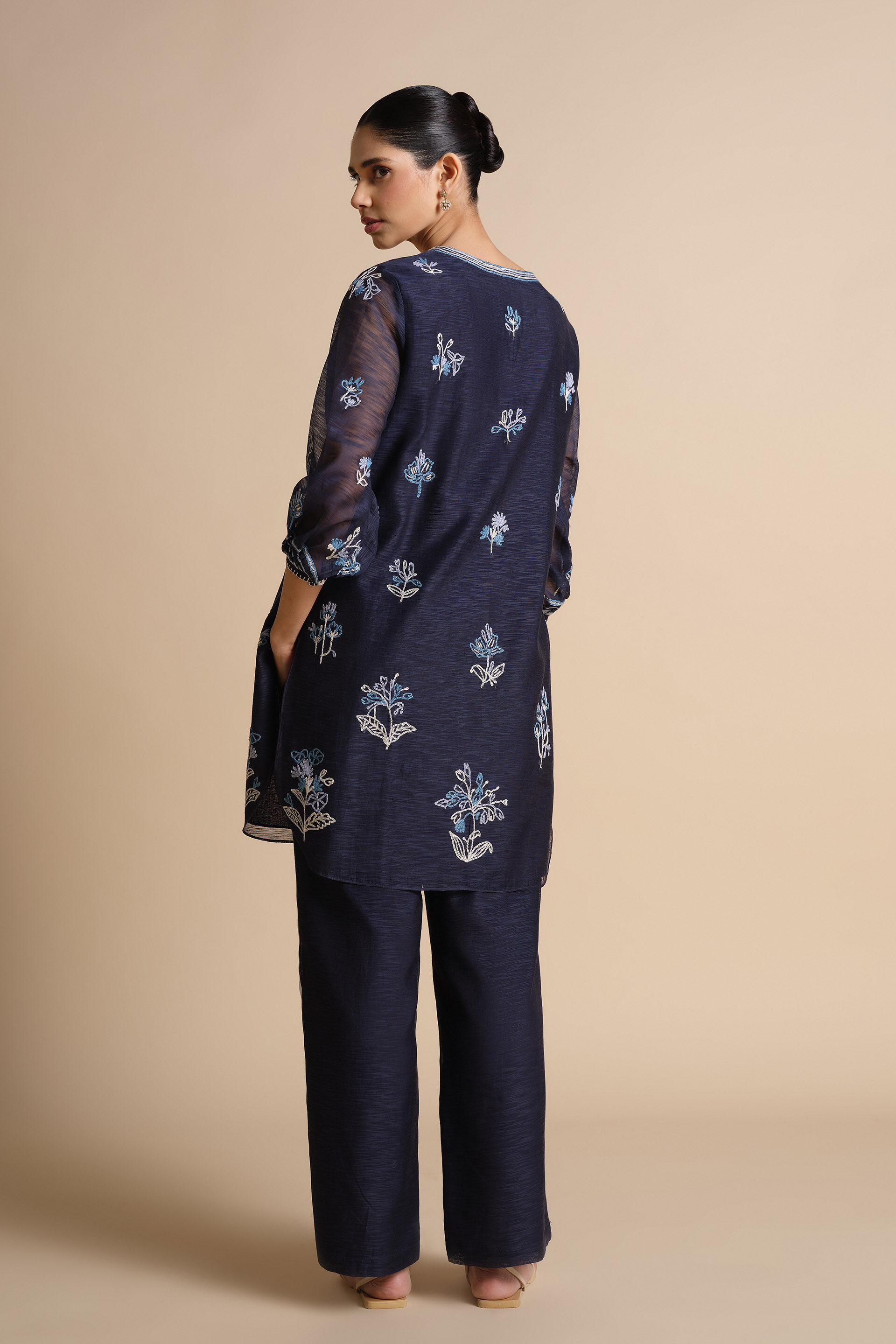 Plume Hand-embroidered SEWA Co-ord - Indigo