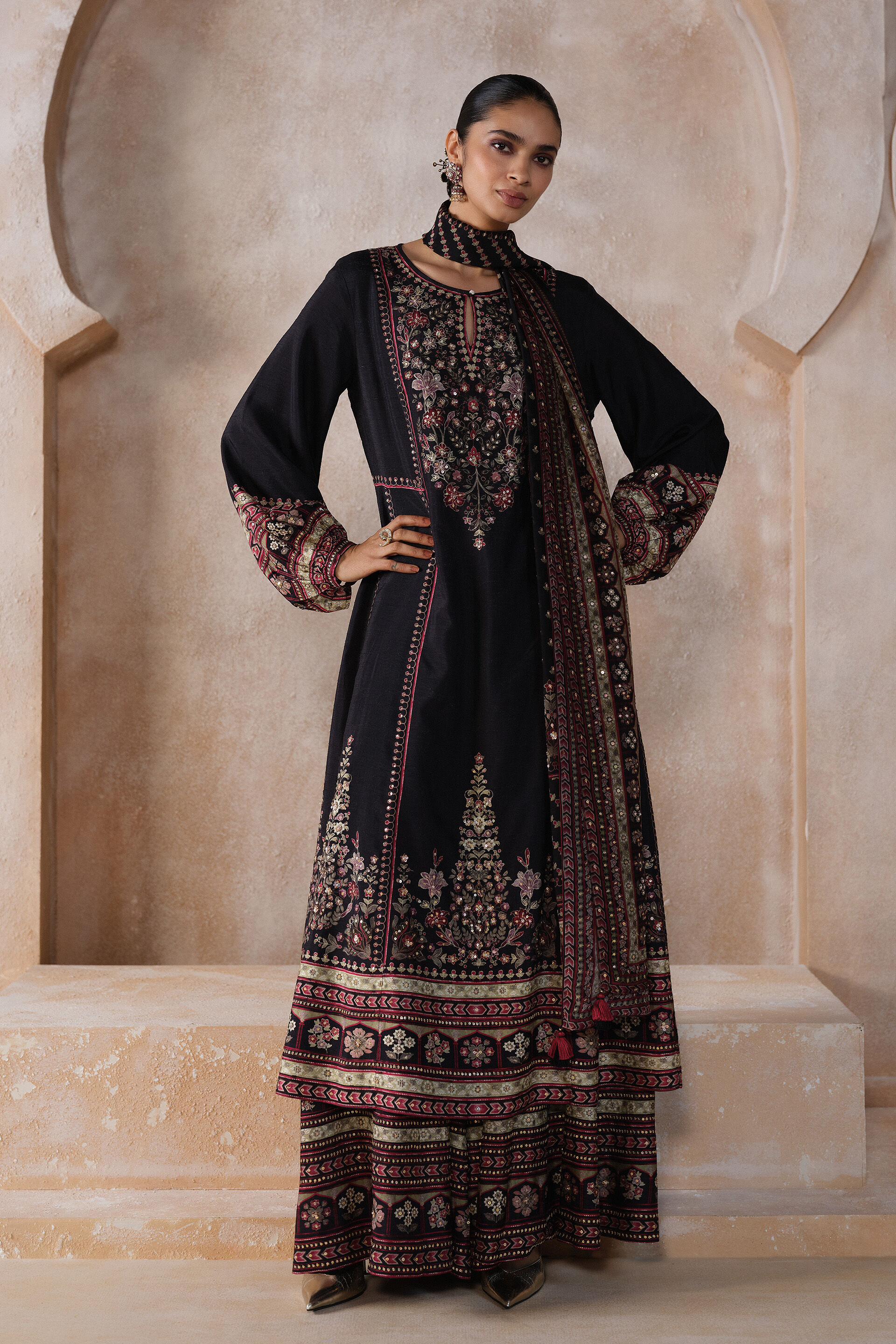 Avellana Silk Anarkali Set - Black