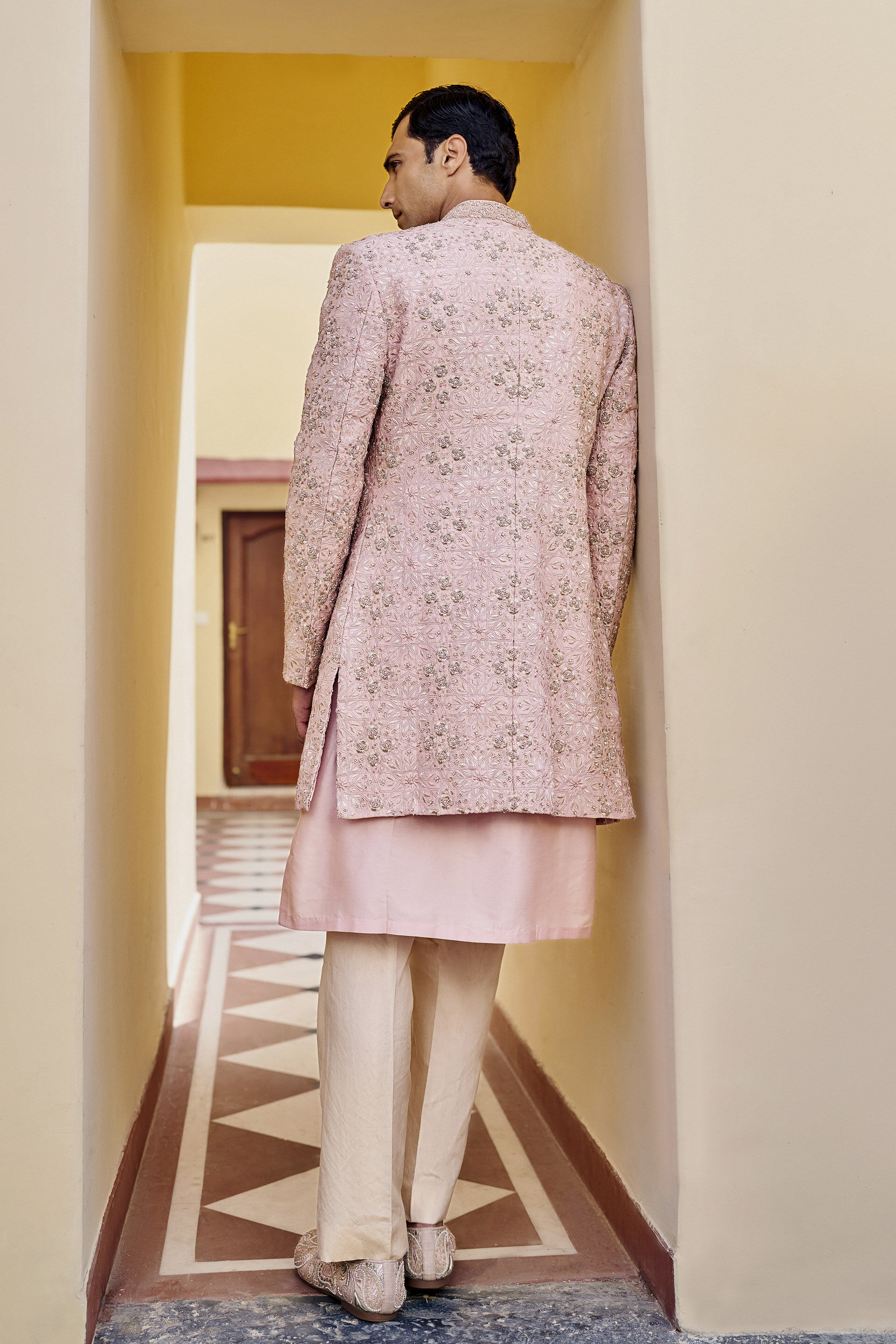 Ballad Embroidered Zardozi Silk Sherwani - Pink