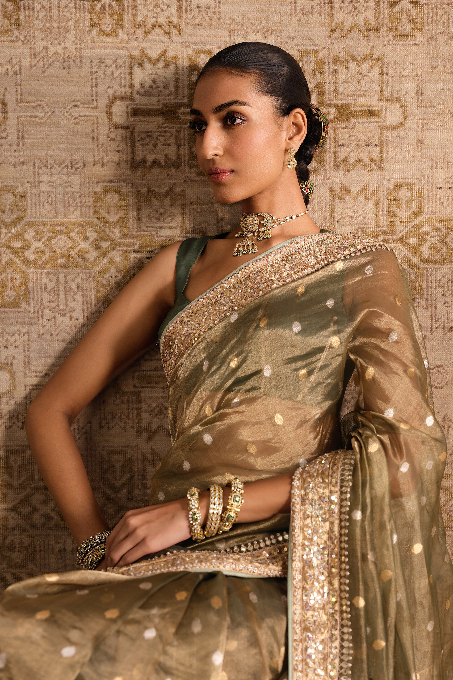 Devya Handwoven Benarasi Silk Saree - Sage, Sage, image 4