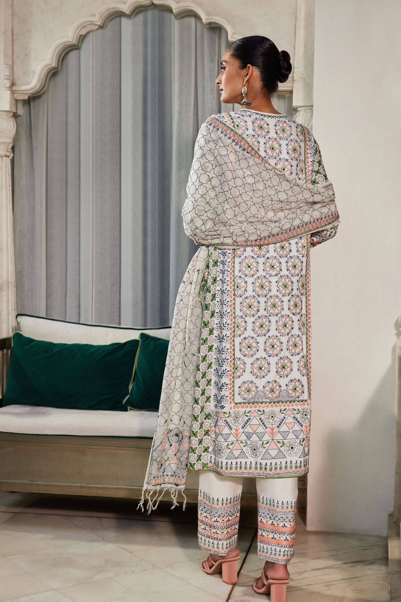 Noor Hand-embroidered Kantha Suit Set - White, White, image 2