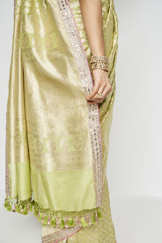 Jahanara Benarasi Silk Gota Patti Saree, Lime, image 6