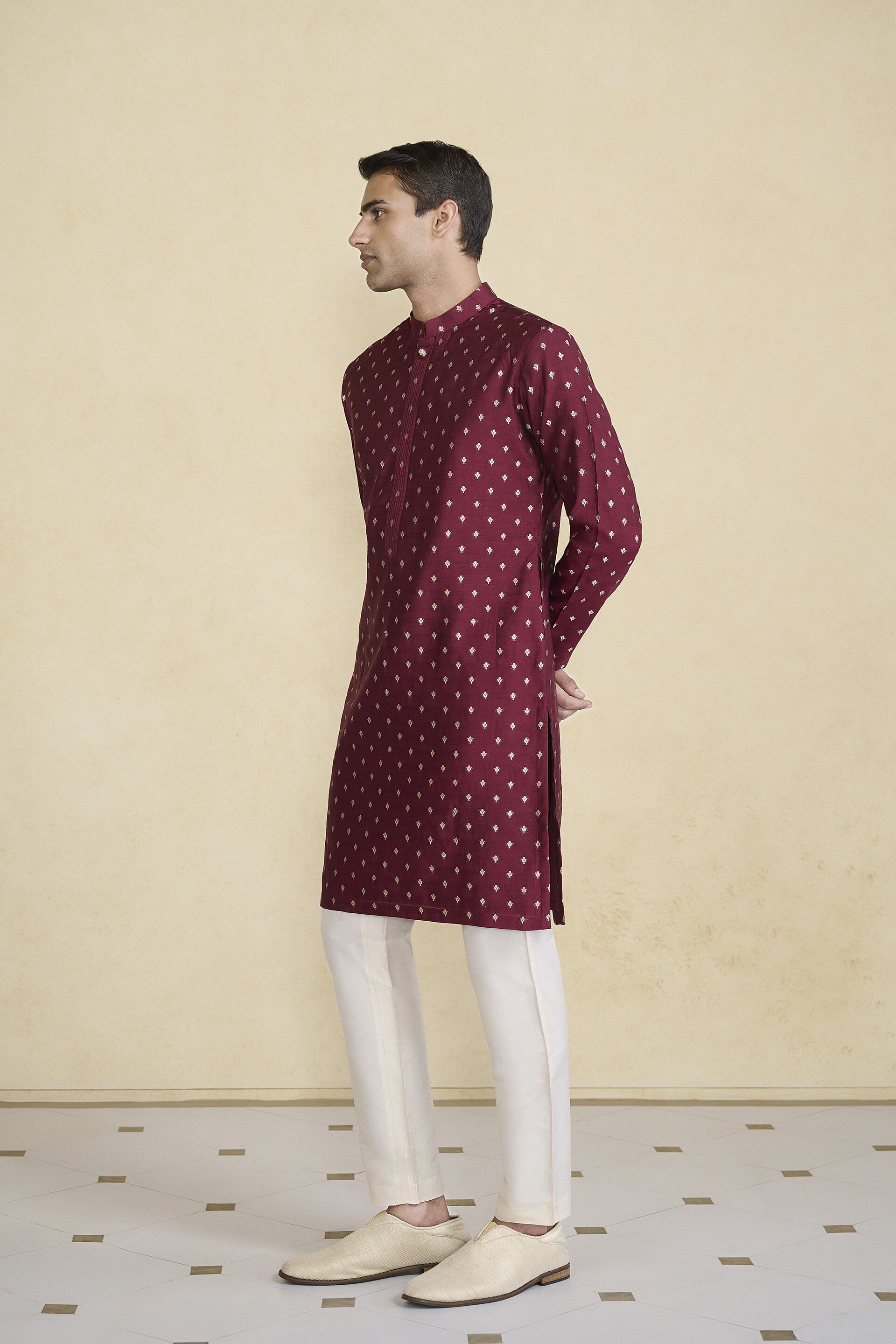 Zamurad Handwoven Benarasi Silk Kurta - Plum, Plum, image 3