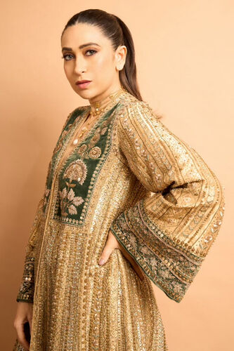 Heart Of The Forest Embroidered Zardozi Dress - Gold, , image 3