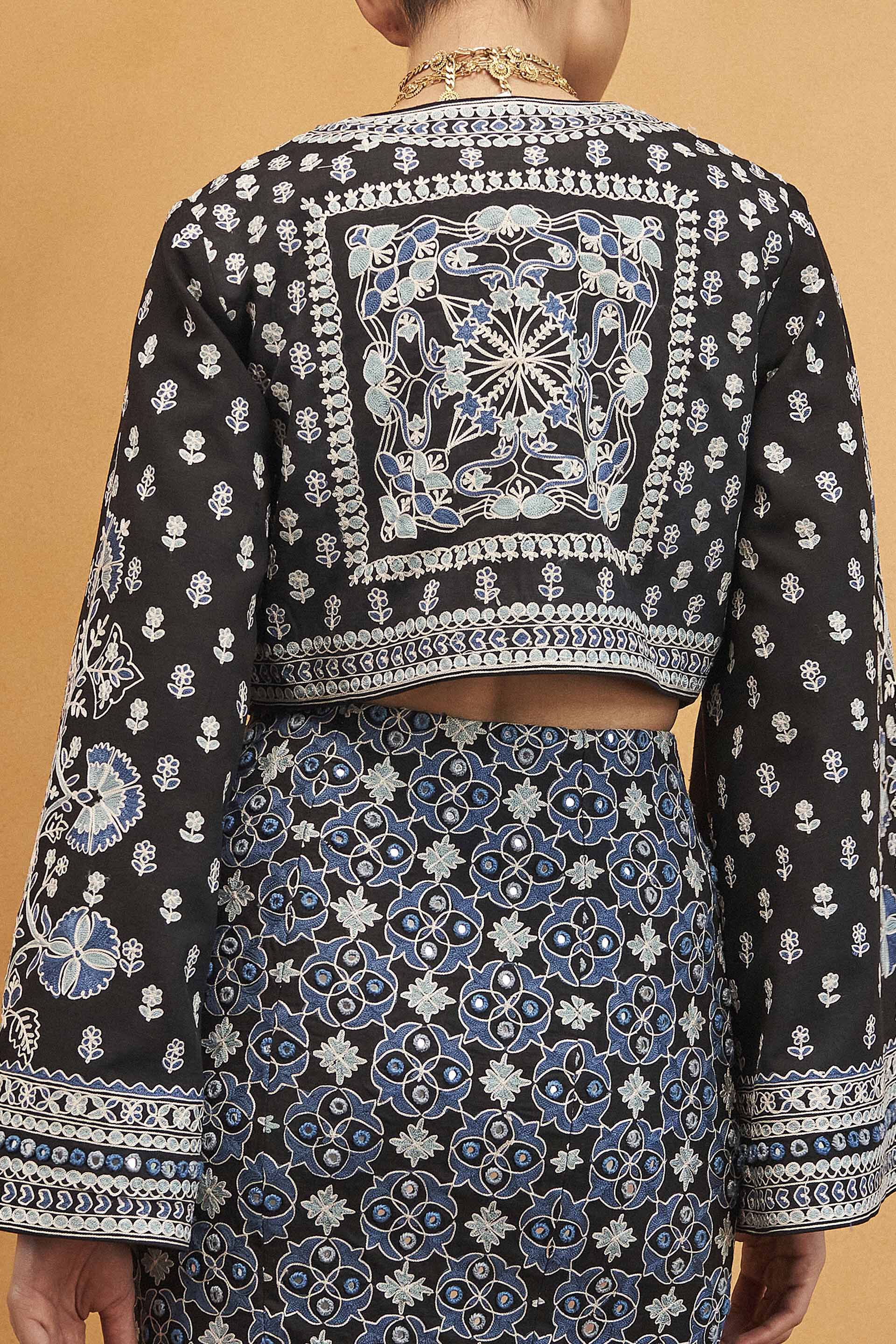 Symphony Of Blooms Mirror Embroidered Silk Jacket - Black, Black, image 4