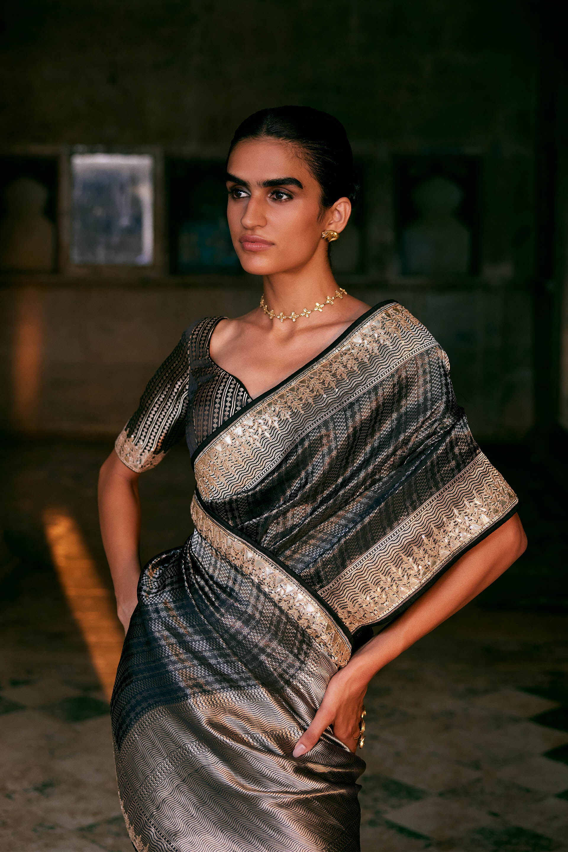 Avabha Handwoven Benarasi Silk Saree - Grey, Grey, image 2