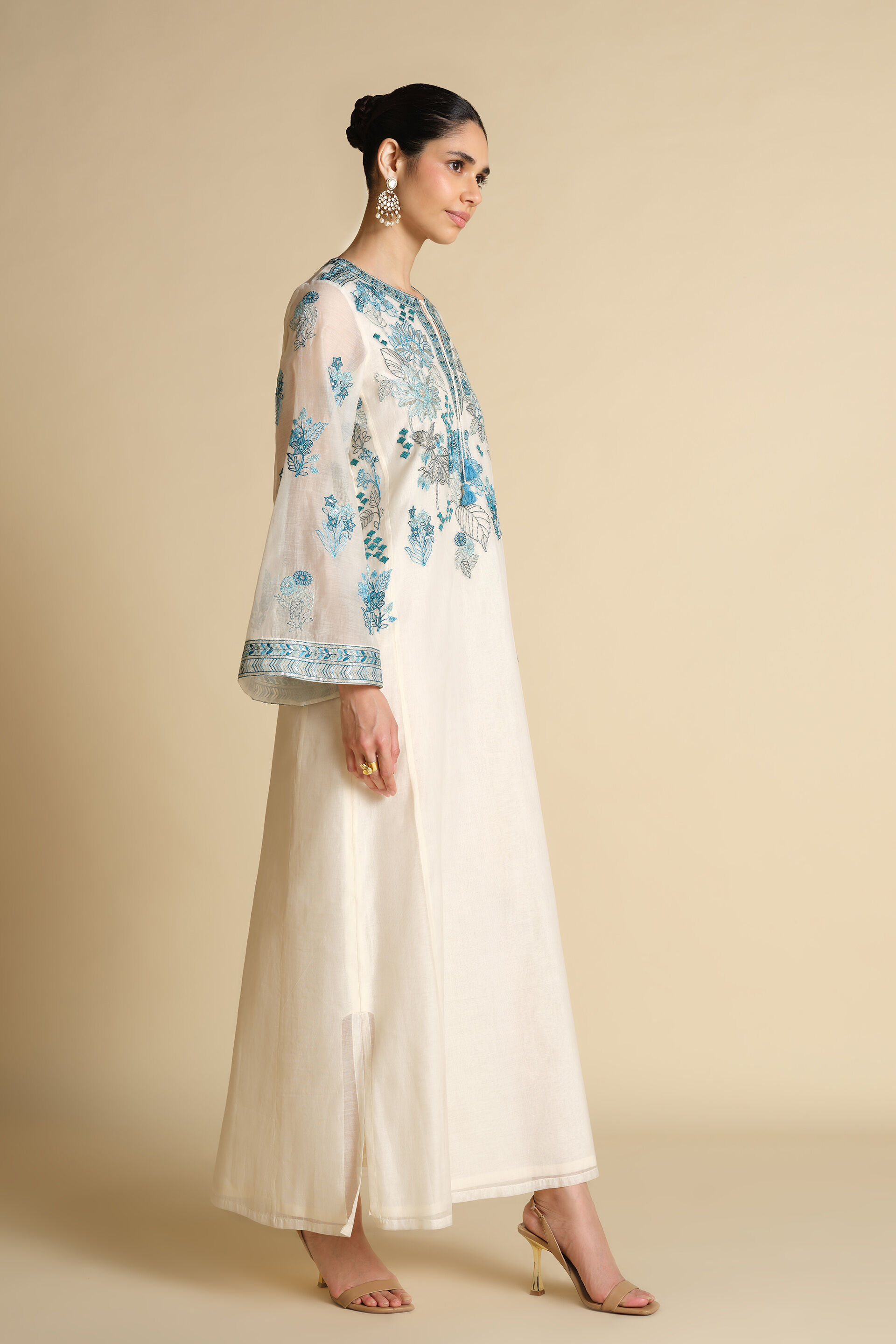 Akshiti Embroidered Mul Kaftan - Ivory, Ivory, image 4