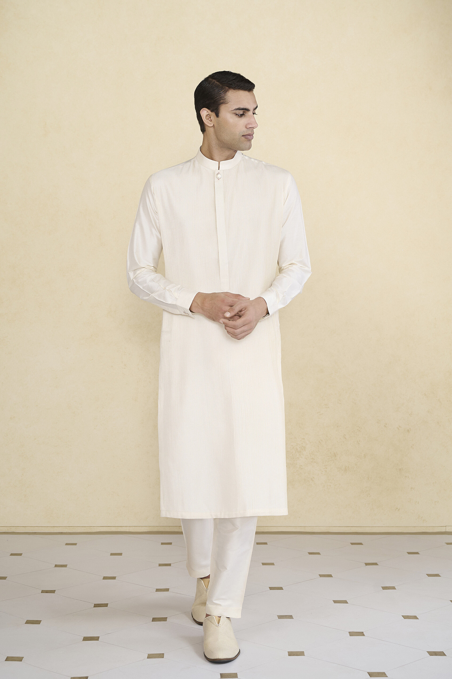 Samit Silk Kurta - Cream, Cream, image 1