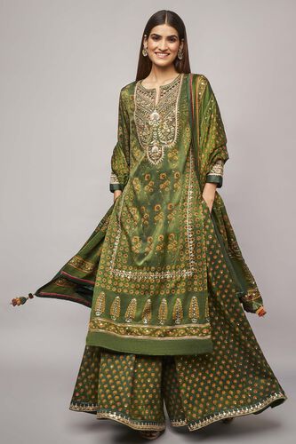 Tarita Ajrakh Sharara Set, Emerald Green, image 1